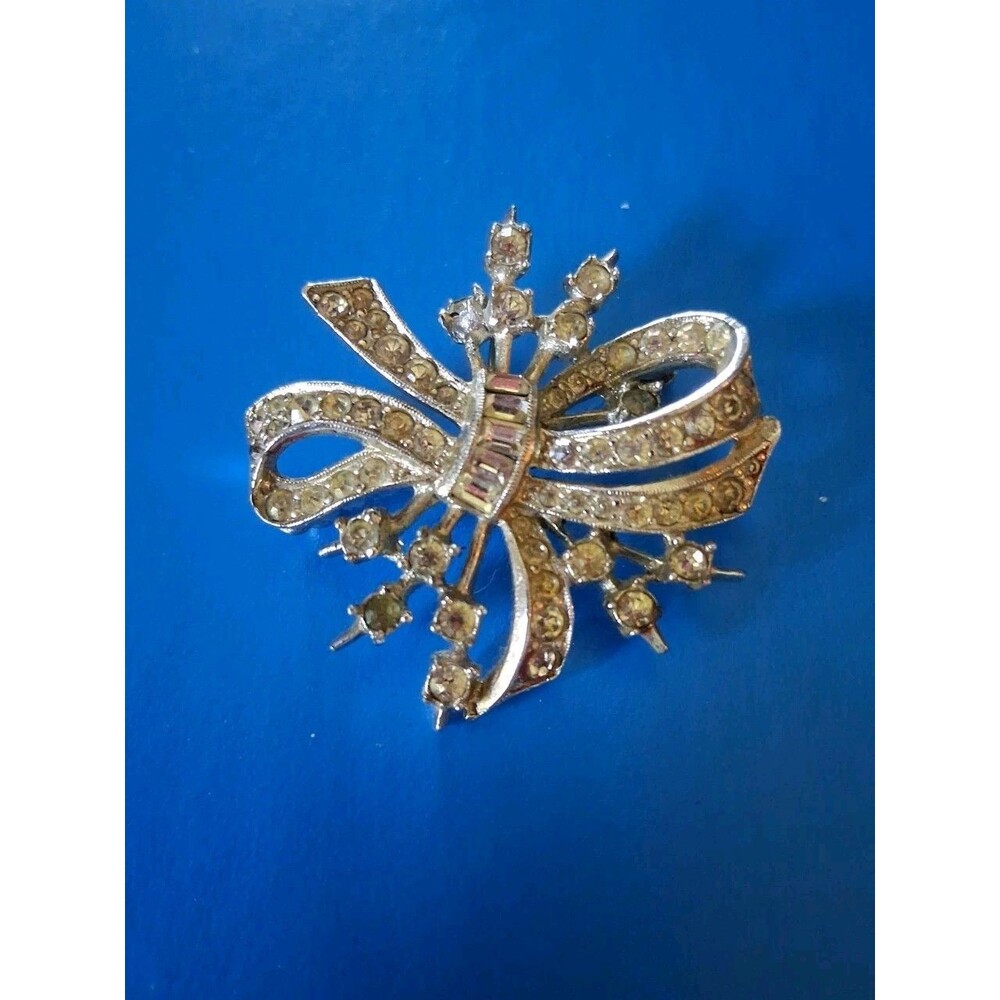 Vintage Rhinestone Bow 1.5" Silvertone